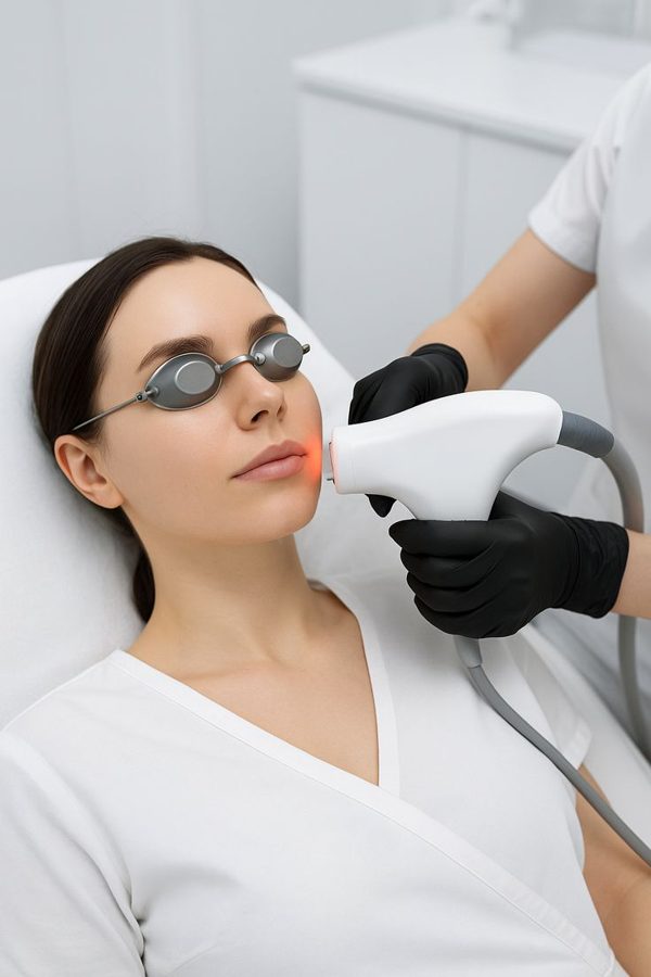 A client having a handheld laser treatment on her face (illustrative image)